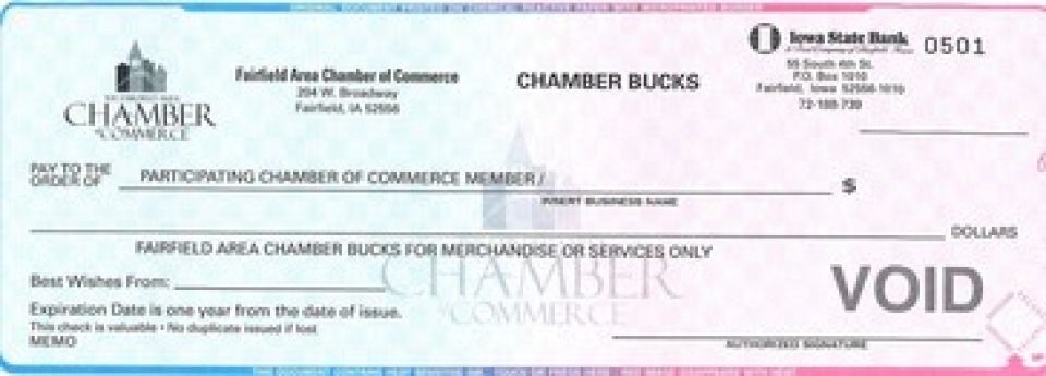 The Fairfield Area Chamber of Commerce Chamber Buck check